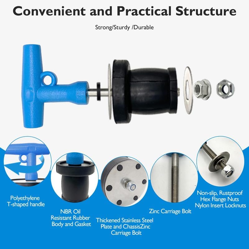 BOPOREAE Mechanical Test, Seal, Cleanout Pipe Plug, 1-3/4 to 2-1/4 in Anti-Return Pipeline Winterizing Pool Plug - Marine Boat Handle Drain Plug with Galvanized Screw and Nut for Pipe Sink Pool, 2PCS - Image 4